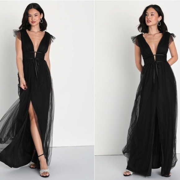 LULU's Prom Wedding Tulle Mesh Empire Waist Romantic Flowy Maxi Dress - Picture 1 of 4